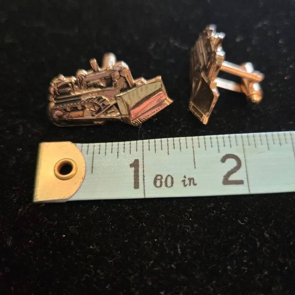 Vintage 1970s Bulldozer Cuff Links Gold Tone